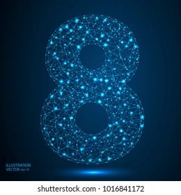 Abstract number eight, figure 8, consisting of triangles, circles, spots of decay, stars. Vector eps 10.