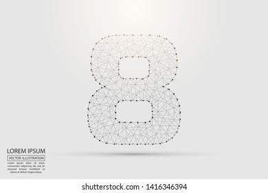 Abstract number eight, figure 8, consisting of triangles, circles, spots of decay, stars. Vector eps 10.