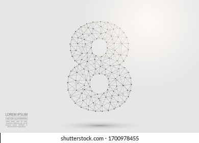 Abstract number eight, figure 8, consisting of triangles, circles, spots of decay, stars. Vector eps 10.