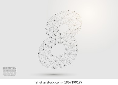 Abstract number eight, figure 8, consisting of triangles, circles, spots of decay, stars. Vector eps 10.