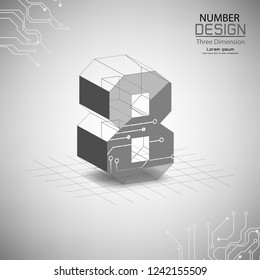 abstract number eight, three dimensional surface, template vector illustration