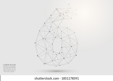 Número abstracto, destrucción de figura consistente en triángulos, círculos, puntos de descomposición, estrellas. Vector eps 10.