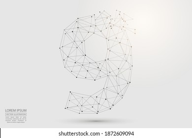 Número abstracto, destrucción de figura consistente en triángulos, círculos, puntos de descomposición, estrellas. Vector eps 10.