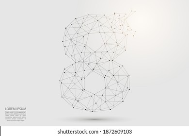Abstract number, figure destruction consisting of triangles, circles, decay spots, stars. Vector eps 10.