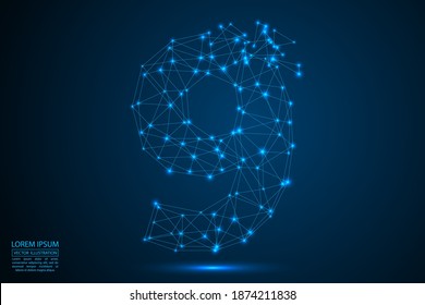 Abstract number, figure destruction consisting of triangles, circles, decay spots, stars. Vector eps 10.