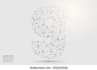 Abstract number, figure destruction consisting of triangles, circles, decay spots, stars. Vector eps 10.