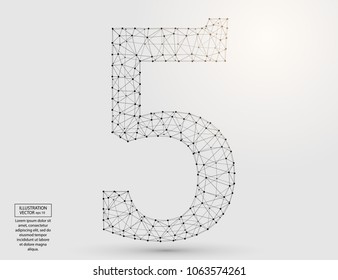 Abstract number five, figure 5, consisting of triangles, circles, spots of decay, stars. Vector eps 10.