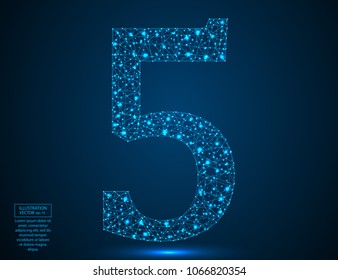 Abstract number five, figure 5, consisting of triangles, circles, spots of decay, stars. Vector eps 10.