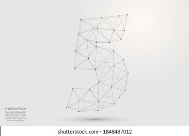 Abstract number five, figure 5, consisting of triangles, circles, spots of decay, stars. Vector eps 10.