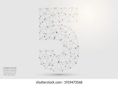Abstract number five, figure 5, consisting of triangles, circles, spots of decay, stars. Vector eps 10.