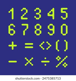 Abstract Number Font Vertical Geometric pixel round  Set