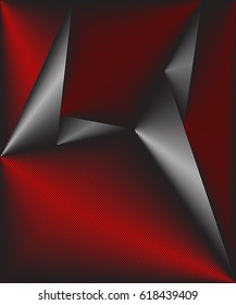 Abstract number four with diagonal red and silver stripes.