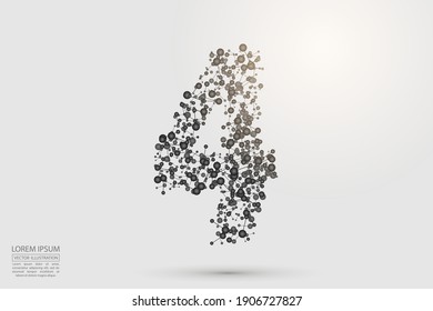 Abstract number four, figure 4, consisting of triangles, circles, spots of decay, stars. Vector eps 10.