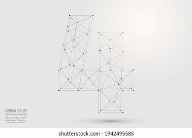 Abstract number four, figure 4, consisting of triangles, circles, spots of decay, stars. Vector eps 10.