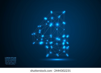 Abstractas número cuatro, figura 4, que consiste en triángulos, círculos, puntos de descomposición, estrellas. Vector eps 10.