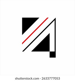 Abstract number four logo design with lines and triangles.
