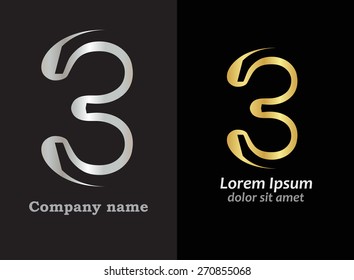 Abstract number logo design.Number three logo.Logo 3 vector template. 