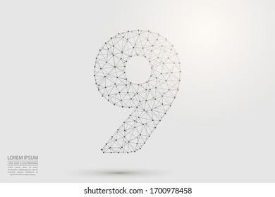 Abstract number nine, figure 9, consisting of triangles, circles, spots of decay, stars. Vector eps 10.