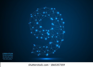 Abstract number nine, figure 9, consisting of triangles, circles, spots of decay, stars. Vector eps 10.