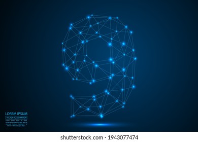 Abstract number nine, figure 9, consisting of triangles, circles, spots of decay, stars. Vector eps 10.