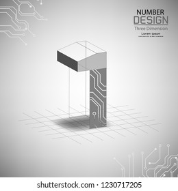 abstract number one three dimensional surface, template vector illustration