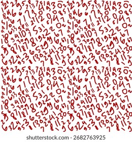 Abstract number pattern in red doodles on white, perfect for math-themed designs, educational graphics, wallpapers, and modern print projects.