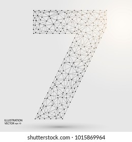 Abstract number seven, figure 7, consisting of triangles, circles, spots of decay, stars. Vector eps 10.