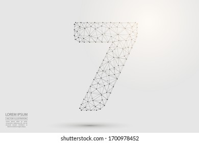 Abstract number seven, figure 7, consisting of triangles, circles, spots of decay, stars. Vector eps 10.