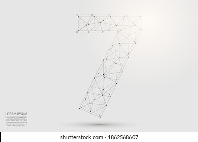 Abstract number seven, figure 7, consisting of triangles, circles, spots of decay, stars. Vector eps 10.