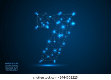 Abstractas número siete, figura 7, que consiste en triángulos, círculos, puntos de descomposición, estrellas. Vector eps 10.