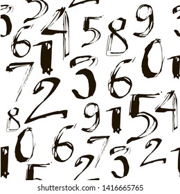 Abstract number signs vector seamless pattern. Hand drawn ink numbers pattern. 