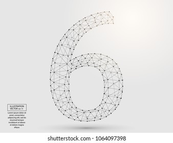 Abstract number six, figure 6, consisting of triangles, circles, spots of decay, stars. Vector eps 10.