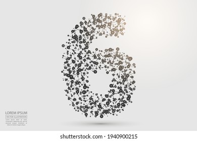 Abstract number six, figure 6, consisting of triangles, circles, spots of decay, stars. Vector eps 10.