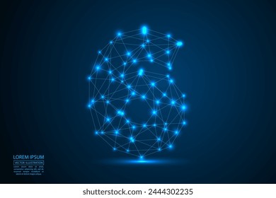 Abstractas número seis, figura 6, que consiste en triángulos, círculos, puntos de descomposición, estrellas. Vector eps 10.