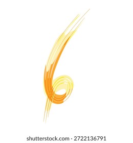 Abstractas número seis brillante con rayas de luz dinámicas y vibrantes colores naranja y amarillo, creando una sensación de movimiento rápido y flujo digital sobre un fondo blanco limpio