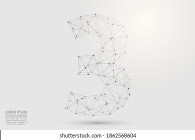 Abstract number three, figure 3, consisting of triangles, circles, spots of decay, stars. Vector eps 10.