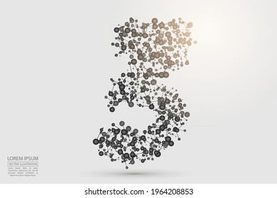 Abstract number three, figure 3, consisting of triangles, circles, spots of decay, stars. Vector eps 10.