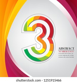 abstract number three rainbow style, arc colorful background vector illustration