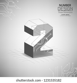 abstract number two three dimensional surface, template vector illustration