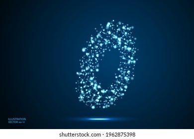 Abstract number zero, figure 0, consisting of triangles, circles, spots of decay, stars. Vector eps 10.