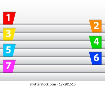 Abstract numbered colorful labels between pages. Vector illustration