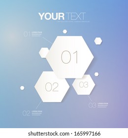 Diseño infográfico de formas hexágonas numeradas abstractas con el texto y el fondo colorido ilustración vectorial Eps 10