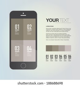 Abstract numbered infographic design with your text and brown rectangles on smartphone screen. Eps 10 stock vector illustration 