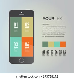 Abstract numbered infographic design with your text and pastel color rectangles on smartphone screen.  Eps 10 stock vector illustration 