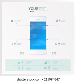 Abstract numbered infographic design with your text and blue sky with clouds on smartphone screen.  Eps 10 stock vector illustration 