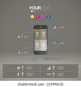 Abstract numbered infographic design with your text and pastel color rectangles on smartphone screen.  Eps 10 stock vector illustration 