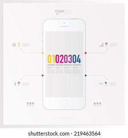 Abstract numbered infographic design with your text on smartphone screen. can be used for workflow layout, diagram, chart, number options, web design. Eps 10 stock vector illustration 