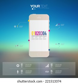 Abstract numbered infographic design with your text and layout on smartphone screen. can be used for workflow layout, diagram, chart, number options, web design. Eps 10 stock vector illustration 