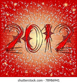 Abstract numbers 2012 with snow and rays