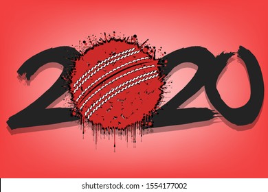 Abstract numbers 2020 and a cricket ball from blots. 2020 New Year on an isolated background. Design pattern for greeting card. Grunge style. Vector illustration